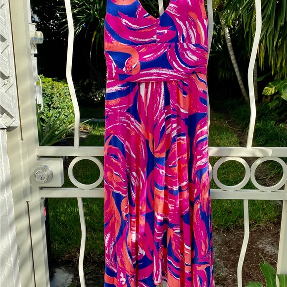 ECU Lilly Pulitzer Sloan Midi Dress S Bomber Blue Plume Bloom - Picture 3 of 10